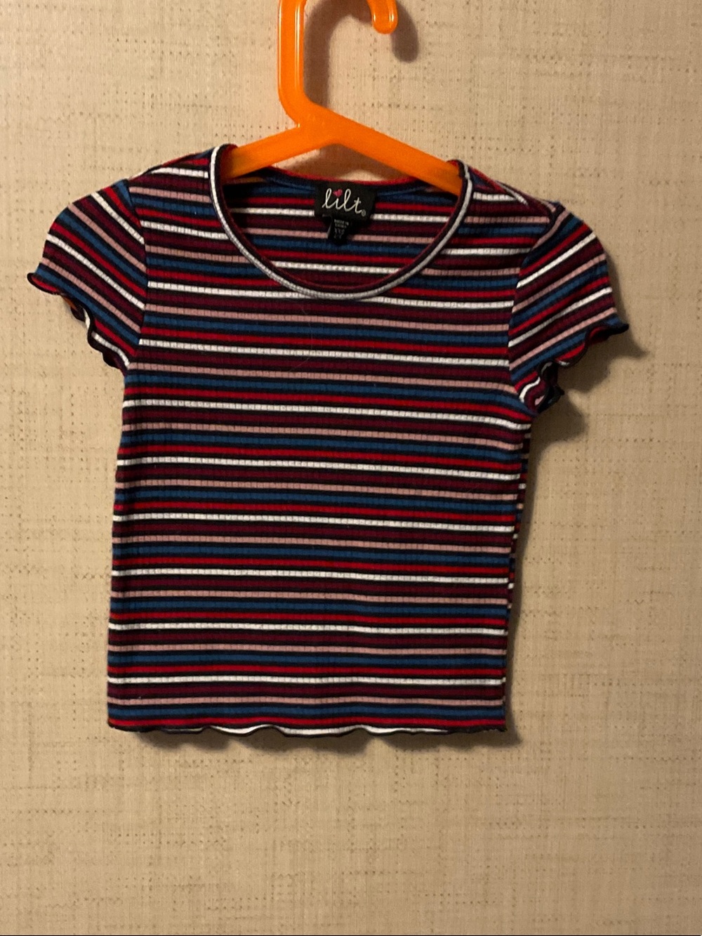 lilt Girls' Navy, Red & White Striped Ribbed Tee